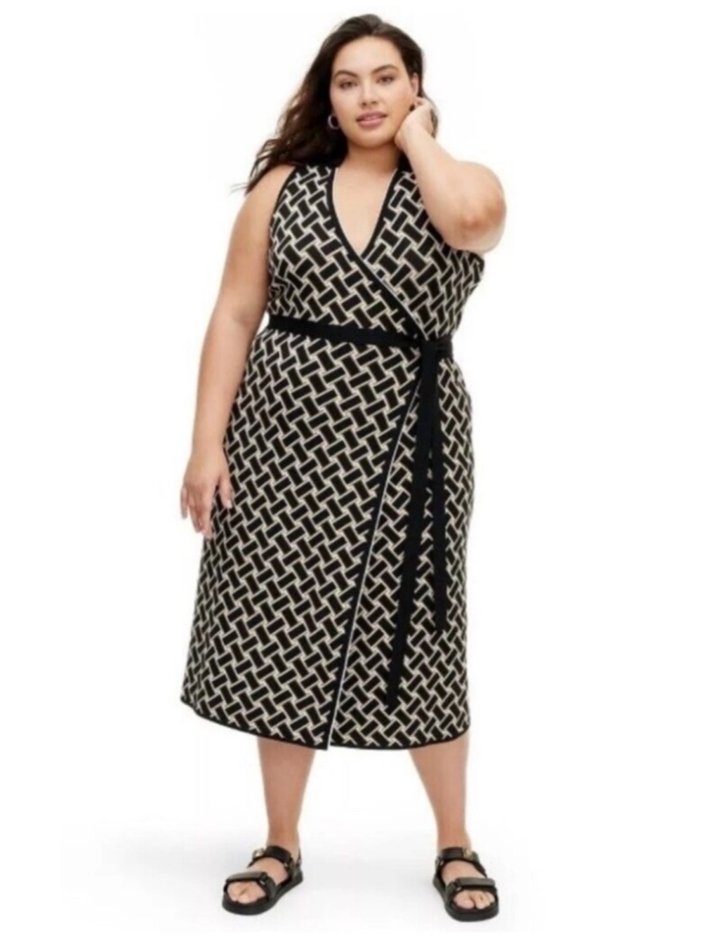 DVF For Target Black and Tan Sleeveless Knit Wrap Dress